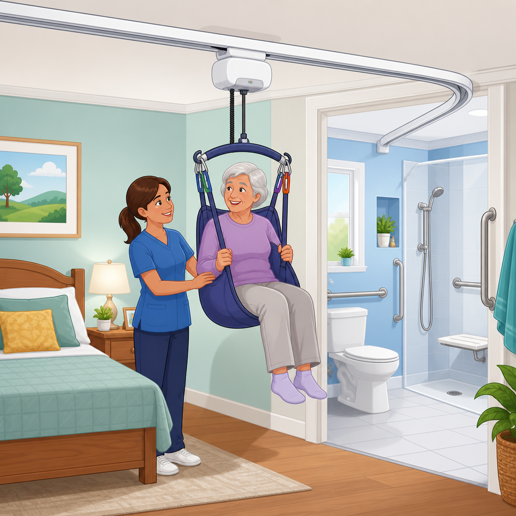 Ceiling Track Lift Systems for Bed-to-Bathroom Transfers